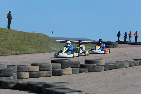 Odessa Oekraïne April 2017 Kartkampioenschap Kinderen Tieners Volwassenen Kart Racing — Stockfoto