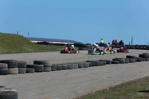 Odessa Ukraine Abril 2017 Campeonato Karting Crianças Adolescentes Adultos Kart — Fotografia de Stock