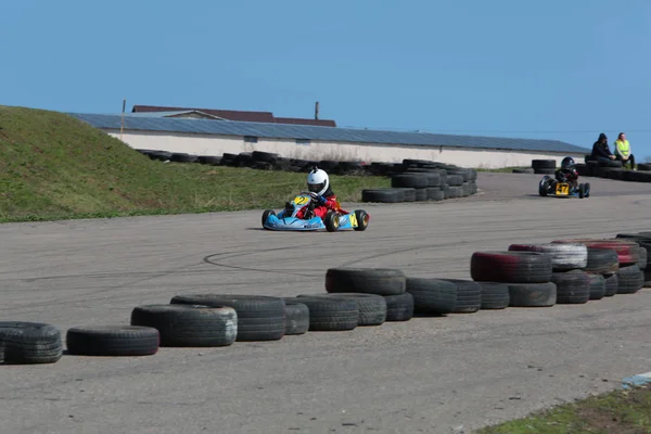 Odessa Ukraine Abril 2017 Campeonato Karting Crianças Adolescentes Adultos Kart — Fotografia de Stock