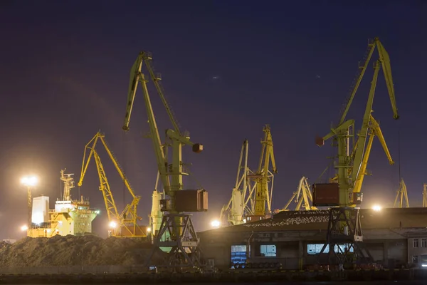 Port Terminal Ładunków Masowych Porze Nocnej Portu Przemysłowego Nocy — Zdjęcie stockowe