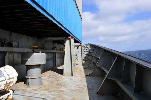 Containerschiff Deck Teil Des Schiffes Aus Nächster Nähe — Stockfoto