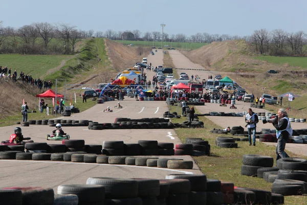 Odessa Ucrania Abril 2017 Campeonato Karting Niños Adolescentes Conductores Karts —  Fotos de Stock