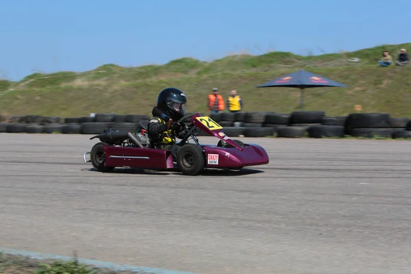 Odessa Ukraine Abril 2017 Campeonato Karting Crianças Adolescentes Adultos Kart — Fotografia de Stock