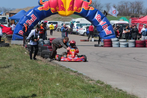 Odessa Ucrania Abril 2017 Campeonato Karting Niños Adolescentes Conductores Karts —  Fotos de Stock