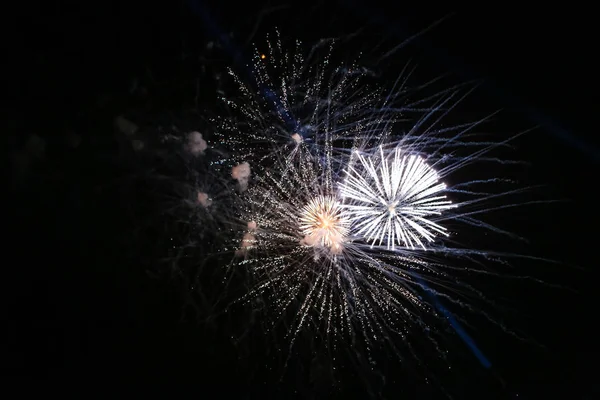 Vista Fuegos Artificiales Explotando Cielo Nocturno —  Fotos de Stock