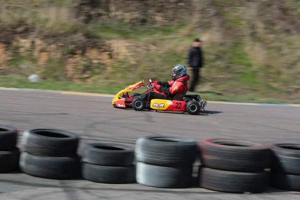 Odessa Ukraine Abril 2017 Campeonato Karting Pilotos Kart Capacete Terno — Fotografia de Stock