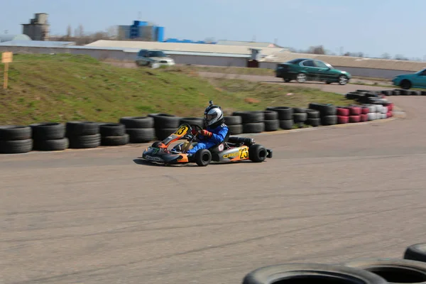 Odessa Ucrania Abril 2017 Campeonato Karting Niños Adolescentes Conductores Karts —  Fotos de Stock