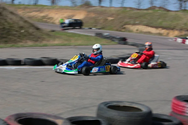 Odessa Ukraine Abril 2017 Campeonato Karting Crianças Adolescentes Adultos Kart — Fotografia de Stock