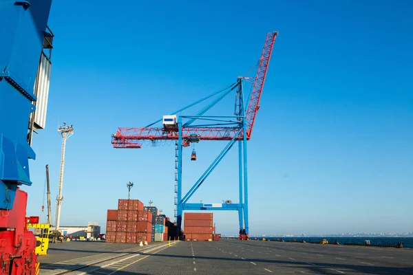 Grúas Terminal Contenedores Puerto Marítimo Industrial — Foto de Stock