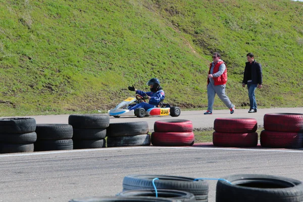 Odessa Ukraine April 2017 Karting Championship Kart Drivers Helmet Racing — Stock Photo, Image