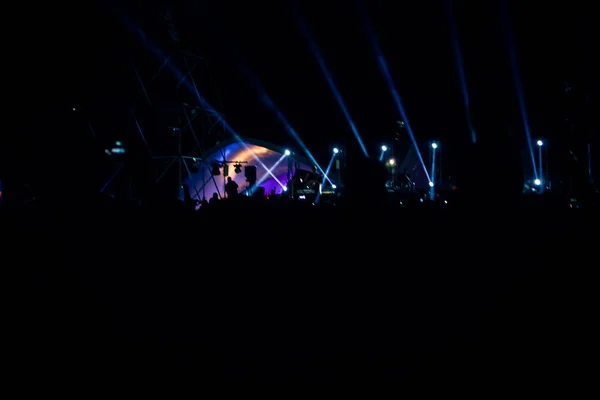 Crowd Raising Hands Enjoying Great Festival Party Rock Concert Silhouettes — Stock Photo, Image