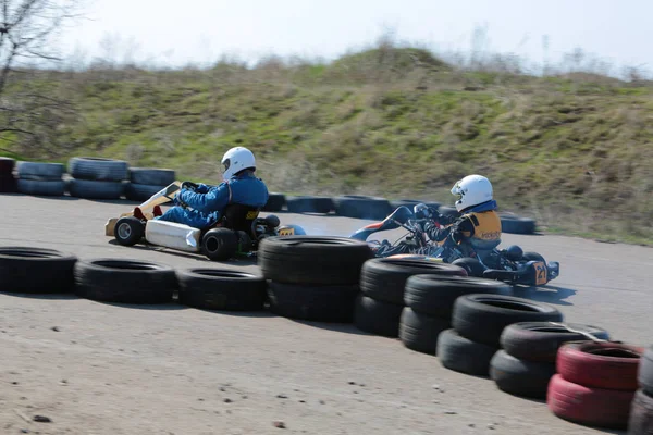 Odessa Ukraina Kwietnia 2017 Karting Championship Sterowniki Kart Kask Kombinezon — Zdjęcie stockowe