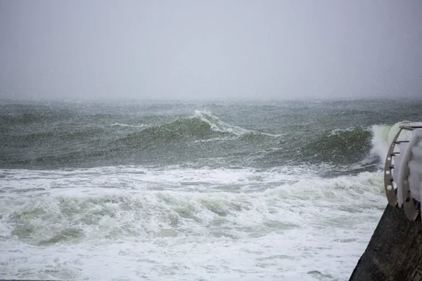 Vista Panorâmica Tempestade Costa Mar Inverno — Fotografia de Stock
