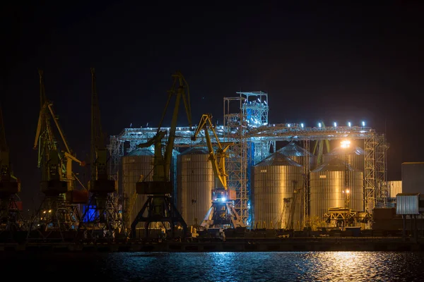 Port Korn Hiss Nattetid Industriella Havet Handel Port Merparten Last — Stockfoto