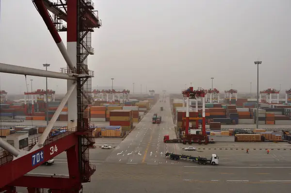 Uitzicht Industriële Haven Met Containers Bij Daglicht — Stockfoto