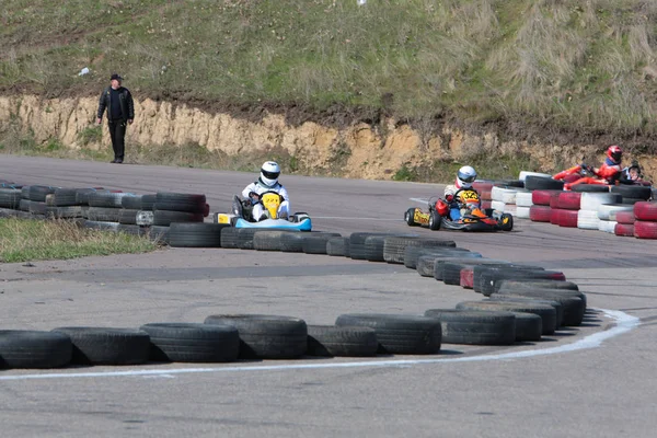 Odessa Ukraine Abril 2017 Campeonato Karting Crianças Adolescentes Adultos Kart — Fotografia de Stock