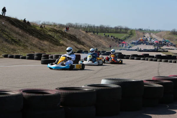 Odessa Ukraine Abril 2017 Campeonato Karting Crianças Adolescentes Adultos Kart — Fotografia de Stock