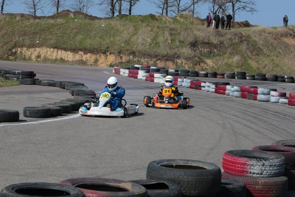 Odessa Ucrania Abril 2017 Campeonato Karting Pilotos Karts Casco Traje —  Fotos de Stock