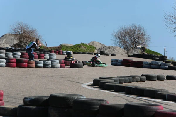 Odessa Ucrania Abril 2017 Campeonato Karting Niños Adolescentes Conductores Karts —  Fotos de Stock