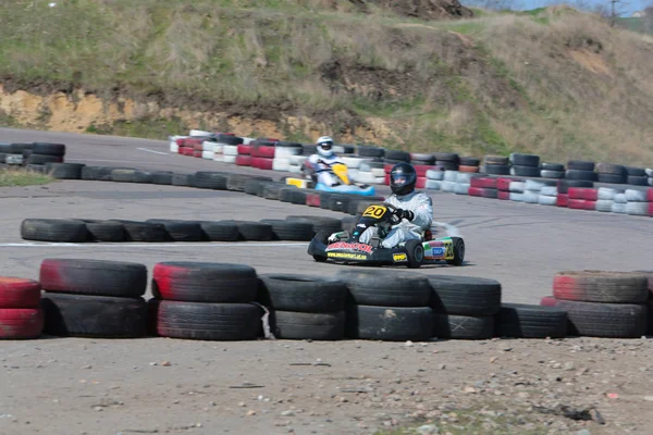 Odessa Ucrania Abril 2017 Campeonato Karting Niños Adolescentes Conductores Karts — Foto de Stock