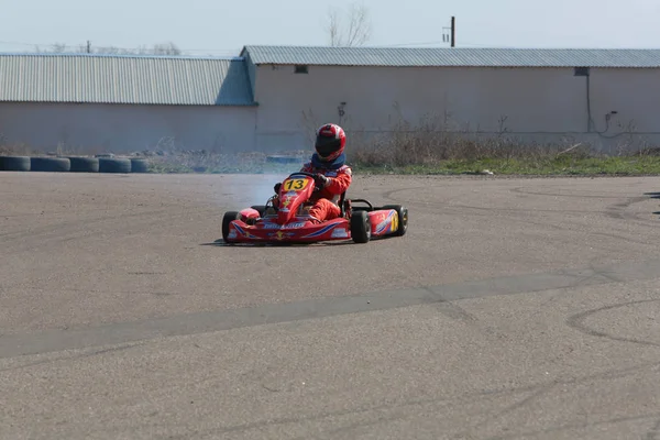 Odessa Ukraine April 2017 Karting Championship Children Teenagers Adult Kart — Stock Photo, Image