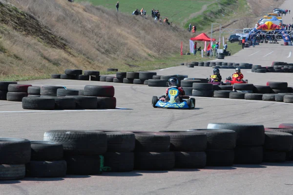 Odessa Ukraina Kwietnia 2017 Karting Championship Dzieci Młodzieży Dorosłych Kart — Zdjęcie stockowe