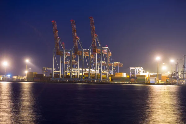 Puerto Industrial Con Contenedores Por Noche Terminal Contenedores Del Puerto — Foto de Stock