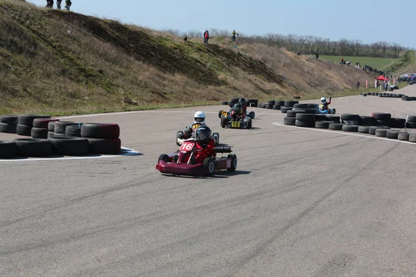 Odessa Ucrania Abril 2017 Campeonato Karting Niños Adolescentes Conductores Karts —  Fotos de Stock