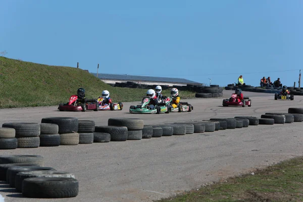 Odessa Ukraine Abril 2017 Campeonato Karting Crianças Adolescentes Adultos Kart — Fotografia de Stock