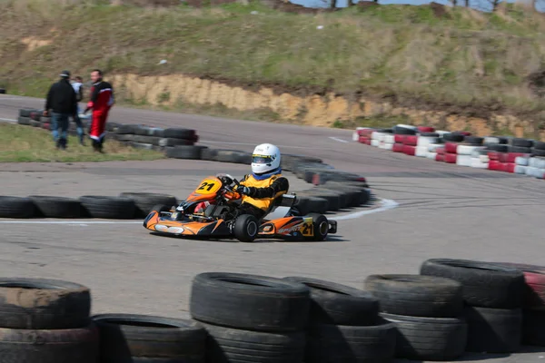 Odessa Ukraine Abril 2017 Campeonato Karting Crianças Adolescentes Adultos Kart — Fotografia de Stock