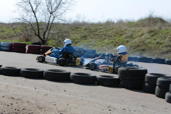 Odessa Ucrania Abril 2017 Campeonato Karting Pilotos Karts Casco Traje — Foto de Stock