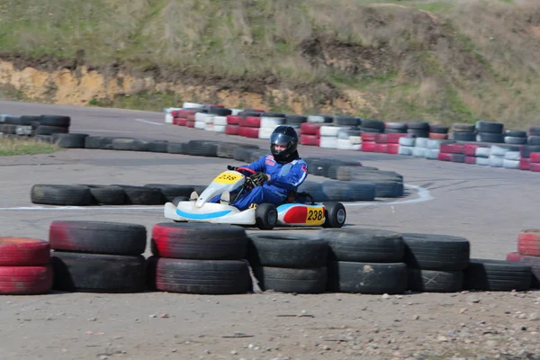 Odessa Ucrania Abril 2017 Campeonato Karting Pilotos Karts Casco Traje —  Fotos de Stock