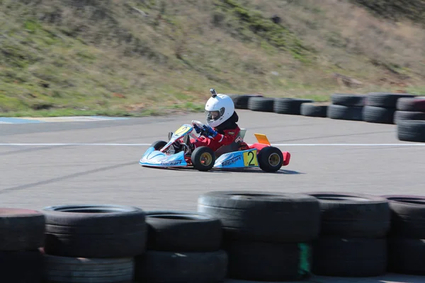 Odessa Ucrania Abril 2017 Campeonato Karting Niños Adolescentes Conductores Karts —  Fotos de Stock