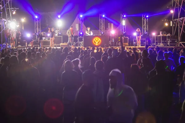 Silhouetten Van Concert Menigte Voor Heldere Fase Lichten Outdoor Festival — Stockfoto