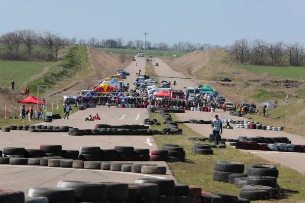 Odessa Ukraina Kwietnia 2017 Karting Championship Dzieci Młodzieży Dorosłych Kart — Zdjęcie stockowe