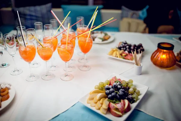 Catering Table Fruits Plates Aperol Spritz — Stock Photo, Image