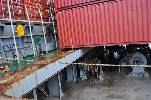 Container Ship Deck Deel Van Het Schip Close — Stockfoto