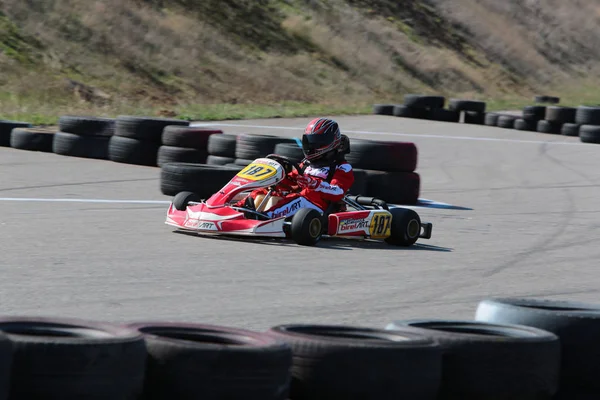 Odessa Ucrania Abril 2017 Campeonato Karting Niños Adolescentes Conductores Karts — Foto de Stock