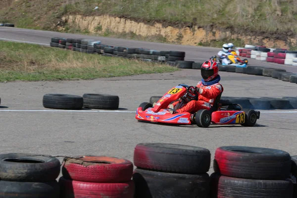 Odessa Ucrania Abril 2017 Campeonato Karting Niños Adolescentes Conductores Karts — Foto de Stock