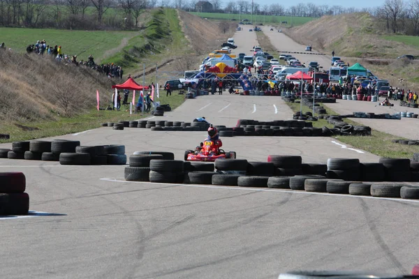 Odessa Ukraine April 2017 Karting Championship Children Teenagers Adult Kart — Stock Photo, Image