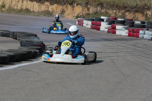 Odessa Ucrania Abril 2017 Campeonato Karting Niños Adolescentes Conductores Karts — Foto de Stock