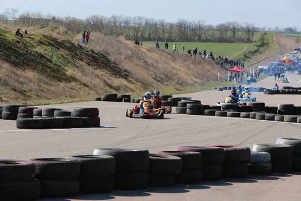 Odessa Ukraina Kwietnia 2017 Karting Championship Dzieci Młodzieży Dorosłych Kart — Zdjęcie stockowe