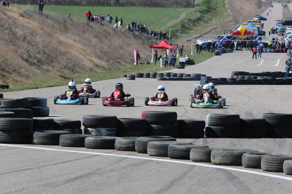 Odessa Ukraine Abril 2017 Campeonato Karting Crianças Adolescentes Adultos Kart — Fotografia de Stock