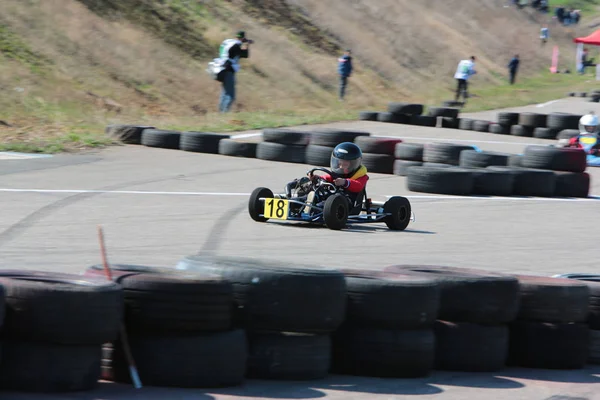 Odessa Ukraine Abril 2017 Campeonato Karting Crianças Adolescentes Adultos Kart — Fotografia de Stock