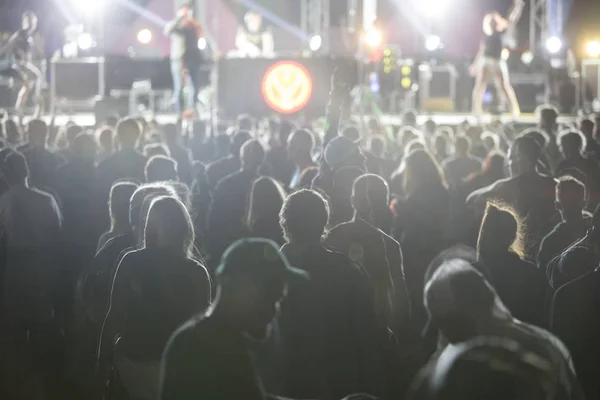 Sagome Folla Concerto Fronte Luci Scena Luminose Festa All Aperto — Foto Stock