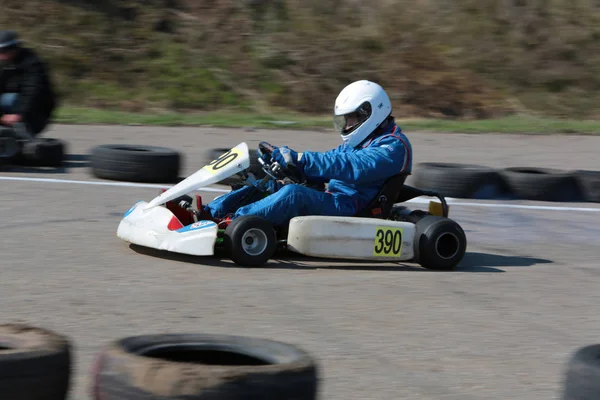 Odessa Ukraine Abril 2017 Campeonato Karting Pilotos Kart Capacete Terno — Fotografia de Stock