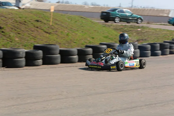 Odessa Ukraine Abril 2017 Campeonato Karting Crianças Adolescentes Adultos Kart — Fotografia de Stock