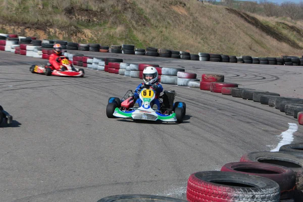 Odessa Ukraine Abril 2017 Campeonato Karting Crianças Adolescentes Adultos Kart — Fotografia de Stock