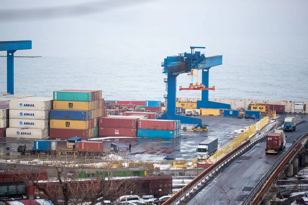 Port Terminal Ładunków Masowych Pochmurny — Zdjęcie stockowe