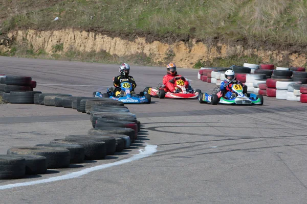 Odessa Ucrania Abril 2017 Campeonato Karting Niños Adolescentes Conductores Karts — Foto de Stock